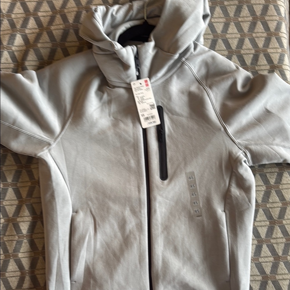Gray Hooded Jacket with Zipper